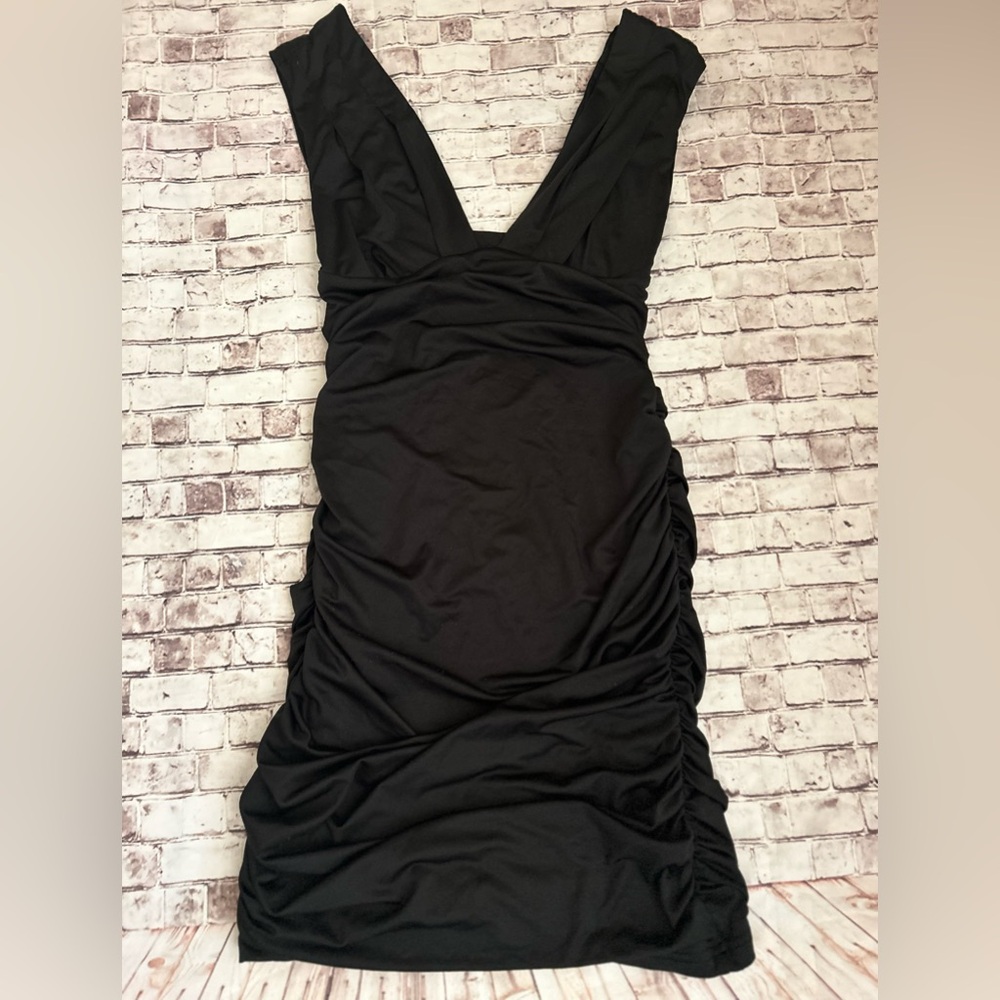 White House Black Market Black Sleeveless Ruche Dress
